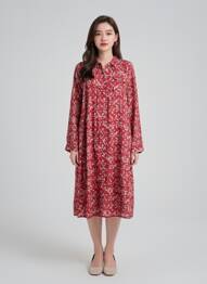 Robe mi-longue imprimé fantaisie manches longues rouge BELLA JONES femme