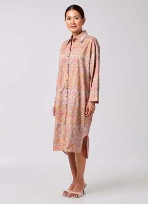Robe mi-longue imprimé fantaisie manches longues orange HOD femme
