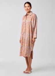 Robe mi-longue imprimé fantaisie manches longues orange HOD femme