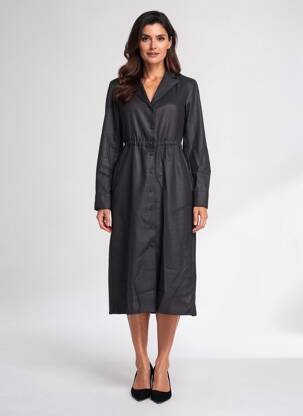 Robe mi-longue manches longues manches longues noir DIEGA femme