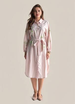 Robe mi-longue manches longues manches longues rose ESSENTIEL ANTWERP femme