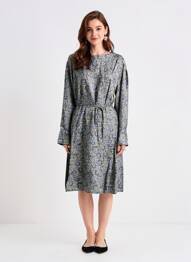Robe mi-longue imprimé fantaisie manches longues bleu CHLOÉ STORA femme