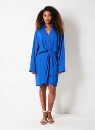 Robe mi-longue coupe fluide manches longues bleu ESSENTIEL ANTWERP femme