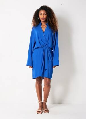 Robe mi-longue coupe fluide manches longues bleu ESSENTIEL ANTWERP femme