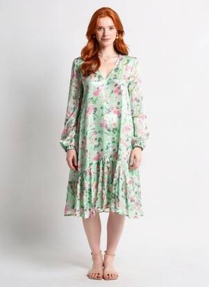 Robe mi-longue imprimé fleurs manches longues vert ESSENTIEL ANTWERP femme