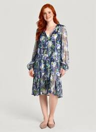 Robe mi-longue imprimé fleurs manches longues bleu ESSENTIEL ANTWERP femme