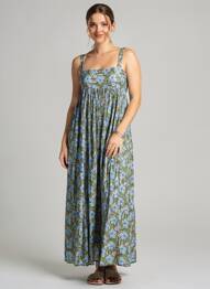 Robe longue tissage popeline sans manche bleu BELLEROSE femme