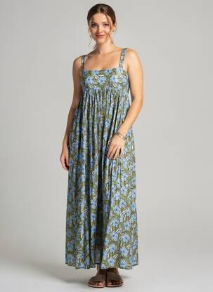 Robe longue imprimé fleurs sans manche bleu BELLEROSE femme