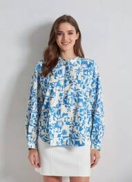Blouse imprimé fantaisie manches longues bleu CHLOÉ STORA femme