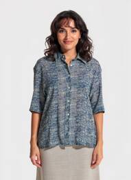 Chemisier tissage crêpe manches courtes bleu DIEGA femme