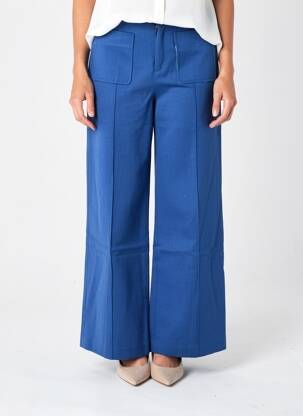 Pantalon flare taille à pinces taille haute bleu SOEUR femme