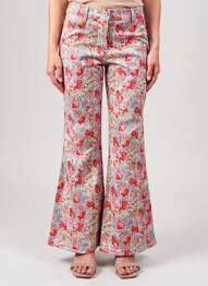 Pantalon flare fermeture zippée sous rabat avec crochet taille haute rouge BA&SH femme