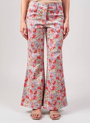 Pantalon flare fermeture zippée sous rabat avec crochet taille haute rouge BA&SH femme