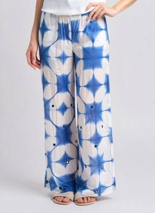 Pantalon large tissage popeline taille normale bleu V.DE.VINSTER femme