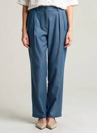 Pantalon chino fermeture zippée sous rabat avec crochet taille haute bleu ESSENTIEL ANTWERP femme