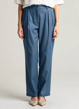Pantalon chino fermeture zippée sous rabat avec crochet taille haute bleu ESSENTIEL ANTWERP femme