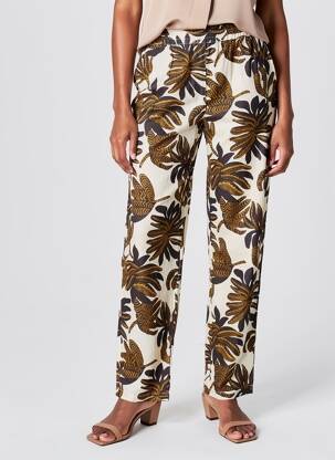 Pantalon droit tissage popeline taille normale beige HOD femme