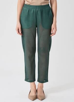 Pantalon 7/8 tissage popeline taille normale vert LEÏ-1984 femme