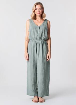 Combi-pantalon tissage crêpe sans manche vert LEÏ-1984 femme