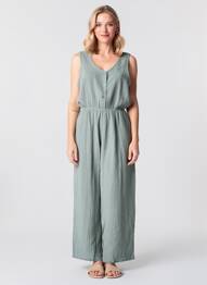 Combi-pantalon tissage crêpe sans manche vert LEÏ-1984 femme
