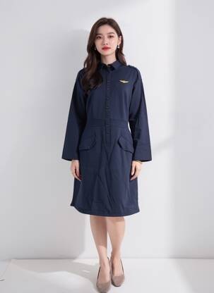 Robe mi-longue manches longues manches longues bleu AERONAUTICA femme