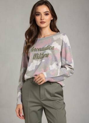 Pull coupe droite manches longues gris AERONAUTICA femme