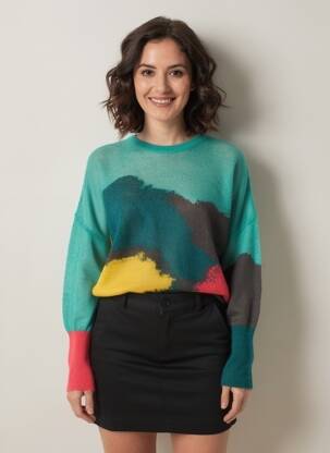 Pull coupe droite manches longues vert HIGH femme