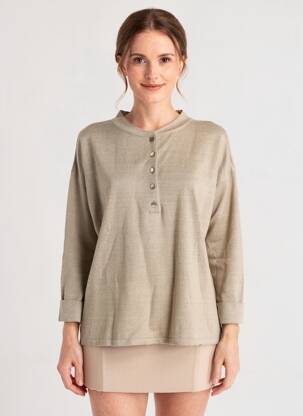 Pull coupe droite manches 3/4 marron MONTAGUT femme