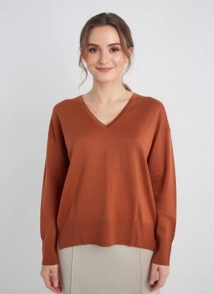 Pull coupe droite manches longues marron MONTAGUT femme