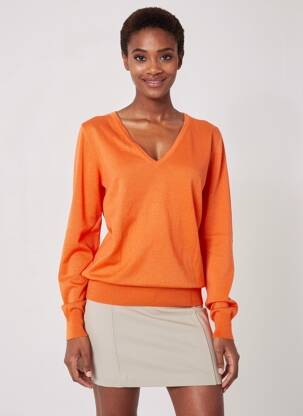 Pull col v manches longues orange MONTAGUT femme