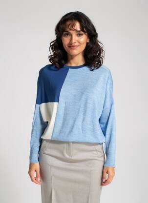 Pull coupe droite manches longues bleu HIGH femme