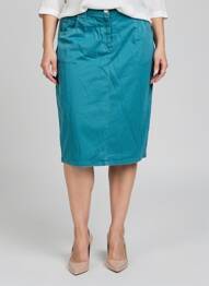 Jupe mi-longue stretch bleu GUY DUBOUIS femme