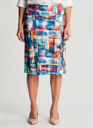 Jupe mi-longue stretch bleu GUY DUBOUIS femme
