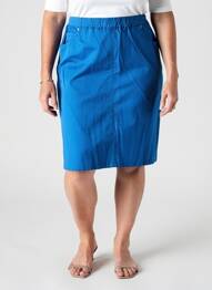 Jupe mi-longue stretch bleu GUY DUBOUIS femme