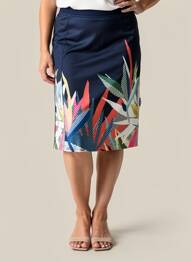 Jupe mi-longue stretch bleu GUY DUBOUIS femme