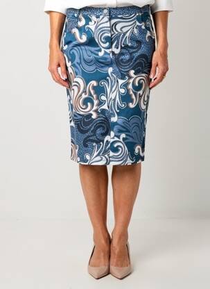 Jupe mi-longue stretch bleu GUY DUBOUIS femme