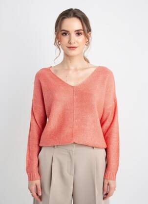 Pull maille ajourée manches longues orange C'EST BEAU LA VIE femme