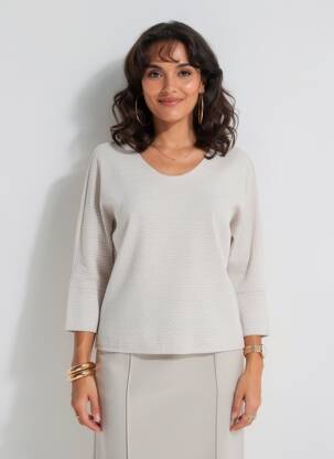 Pull coupe cintrée manches 3/4 beige STREET ONE femme