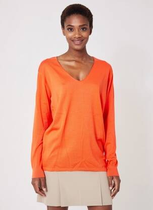 Pull coupe droite manches longues orange CECIL femme