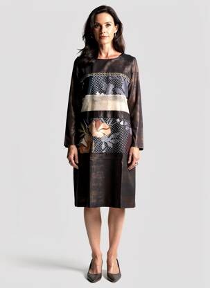 Robe mi-longue imprimé fantaisie manches longues marron MERI & ESCA femme
