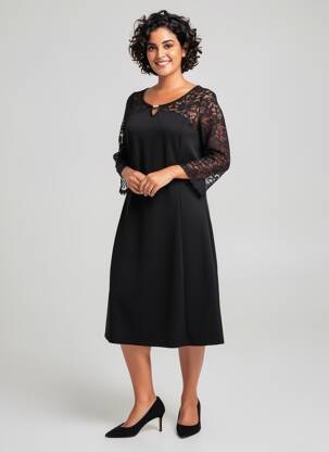 Robe mi-longue manches 3/4 manches 3/4 noir GUY DUBOUIS femme