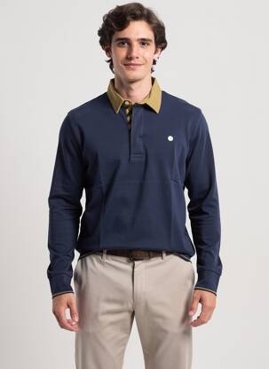 Polo manches longues manches longues bleu SERGE BLANCO homme