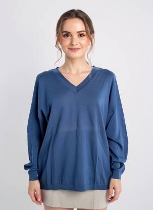 Pull coupe droite manches longues bleu INDI & COLD femme