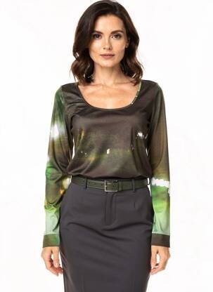 T-shirt imprimé fantaisie manches longues vert MAIS IL EST OU LE SOLEIL femme