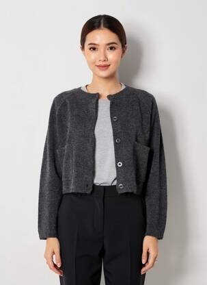 Gilet manches longues col rond gris ZARA femme