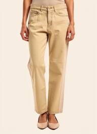 Pantalon droit fermeture zippée sous rabat boutonné taille normale beige BERENICE femme