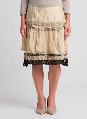 Jupe mi-longue fermeture zip latéral beige ELISA CAVALETTI femme