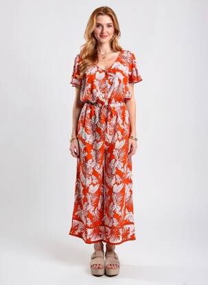 Combi-pantalon coupe fluide manches courtes rouge AGATHE & LOUISE femme