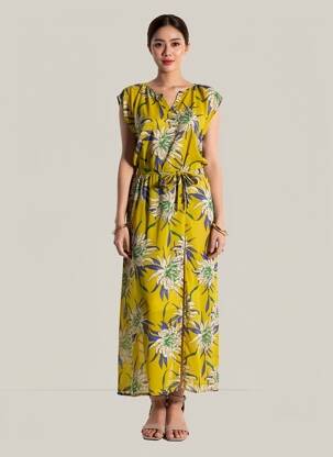 Robe longue imprimé fantaisie manches courtes vert LE PETIT BAIGNEUR femme