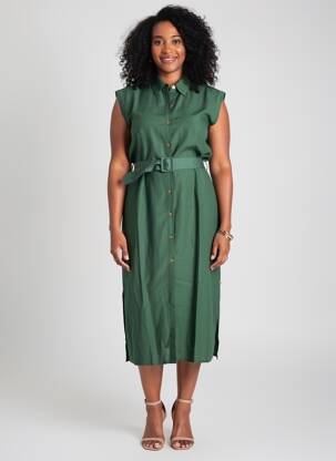 Robe mi-longue manches courtes manches courtes vert SURKANA femme
